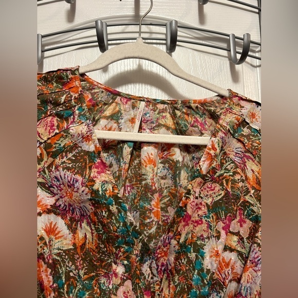 Free People Floral Garden Print Balloon Puff Sleeve Wrap Blouse Top women’s XS - Picture 3 of 16